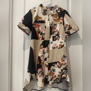 3.1 Phillip Lim Beige, Black and Floral Patchwork High-Low Dress
